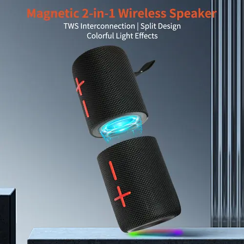 Cyboris S11 2-in-1 Multifunctional Wireless Speaker - 20W Loud Bass, HD Surround Sound, Waterproof, Magnetic Clip, Rechargeable Portable Speakers, 24h Playtime, Stereo Connectable, Handsfree Calls, LED Light, SD Card Slot, Gifts for Him, Cool Gadgets