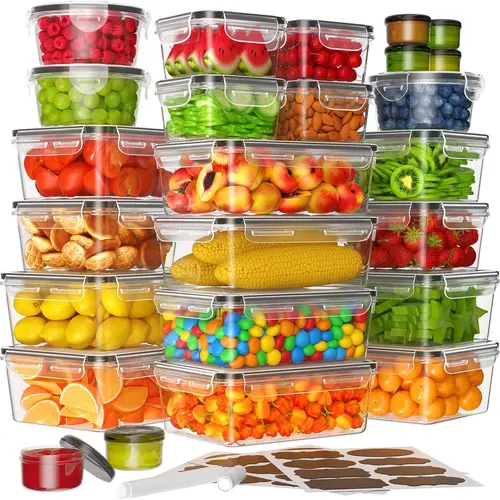 AISOON [NEW!] 50 PCS BPA-Free Plastic Food Storage Kit, Sealable Airtight Meal Prep Containers with Anti-Leak Lids, Stackable Microwave-Safe Kitchen Gadgets for Fridge, Pantry Organization