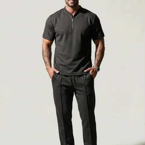 KZZ Men's 2-Piece Athleisure Matching Sets - Regular Fit Long Sleeve Pullover & Waffle Pants Activewear Running Outfits for Athletes, Ideal for Gym, Christmas Gift, Men's 2 Piece Sets