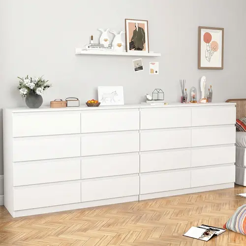 Spaco Modern 8-Drawer House Dresser - Sturdy Wooden Furniture for Apartment, Stylish Storage Cabinet with Drawers, Handle-Less Design, Bedroom Dresser or Living Room TV Stand, Child Safety Anti-Tip Lock, Wipe-Clean Surface, Assembly Instructions Included