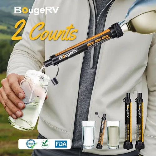 BougeRV Portable Water Filter Straw - Ultra-Lightweight Emergency Survival Portable Filter, Enhanced Flavor, All-Terrain Reliability, Instant Natural Water from Mountain Streams Purified in Seconds for Camping, Fishing, Daily Commutes