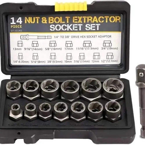 14-Piece Impact Bolt & Nut Remover Set, 3/8”Bolt Lug Nut Extractor Socket Tool Set, Damaged Bolt Nut Remover with Hex Adapter for Removing Stripped, Damaged, Rounded off and Rusted Bolts & Nuts #summerfinds