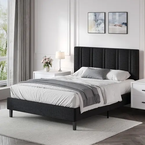 HOMBCK Queen Size Tufted Upholstered Platform Bed Frame with Cushioning Material, Adjustable Head, Sturdy Slat Base, Silent Height-Adjustable Design, 30-Minute Easy Setup, No Box Spring Needed for Modern Bedroom Furniture (Supports Reading, Lounging)