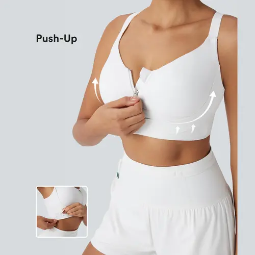 Halara SpeedWave Medium Support Push Up Crisscross Backless Zipper Adjustable Buckle Quick Dry Running Sports Bra