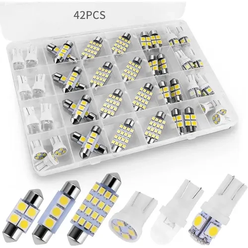 42-Piece Super Bright White Car Lighting Accessories Kit - DE3175 T10 31mm 41mm 194 LED Bulbs, Car & Truck Fit, for Dome Map Cab Lamps, Easy Installation, Enhancing Visibility and Safety for Night Drives, DIY Swap Auto Accessory