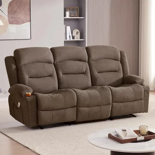Oversized Recliner Loveseat with Heat and Massage, Wall-Hugger Reclining Sofa with Cup Holders and USB Port, Big Large 2-Seater Double RV Recliner Loveseat for Living Room
