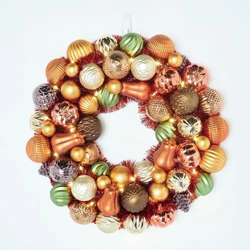 Hay & Harvest 22" Lit Shatterproof Ornament Wreath