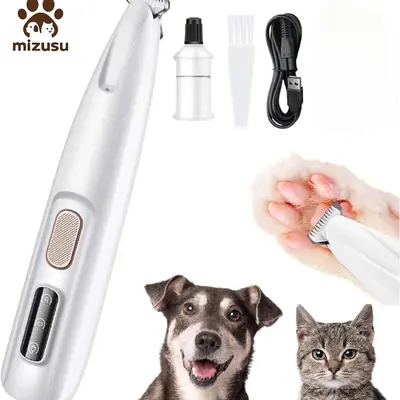 Rechargeable Pet Hair Trimmer Kit with LED Light, Cordless Quiet Dog Grooming Clippers, Waterproof Low Noise Pet Paw Shaver for Small Dogs & Cats