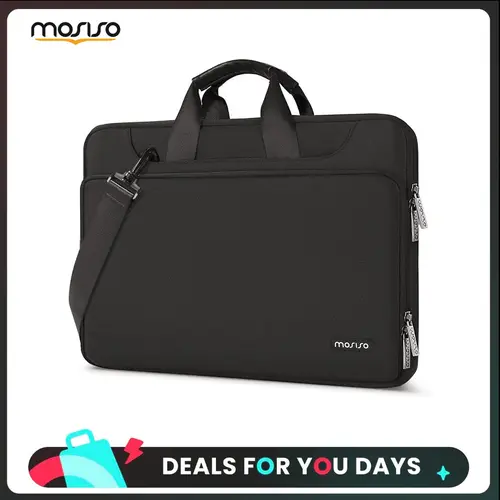 MOSISO 13-17.3 in Minimalist Look Modern Vibe PU Leather Laptop Bag - Synthetic Lightweight Water-Repellent Polyester, PU Leather Handles, 360° Laptop Guard, Rugged Protection, Trolley Strap, Adjustable Strap, Dustproof, Drop-Resistant for Business Travel