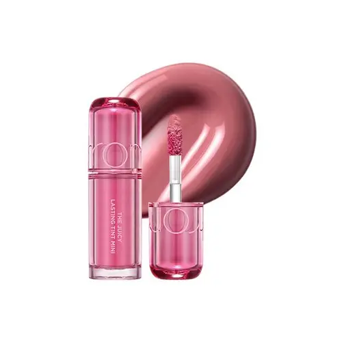 rom&nd Juicy Lasting Tint Mini - Hydrating Hyaluronic Acid Lip Tint Stain Gloss, Korean Cosmetic, Long Lasting Lipsticks, Compact Travel-Size, Mini Toiletries for Purse, Glossy Girly Gift (Shades: 03 Pink Grapefruit, 04 Choha Apricot)