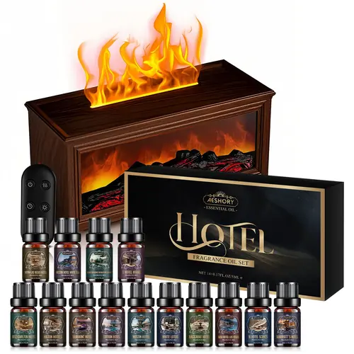 Aeshory Hotel Scent Diffuser Oils Bundle - 6x10ml Luxury Freshener Oils with Fireplace Diffuser, Upgraded Selfcare Set for Better Breathing, Christmas Present for Housewarming, Fits DIY Soap & Candle, Haircare Use