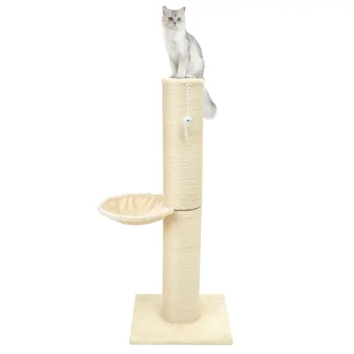 Made4pets Large Freestanding Cat Scratching Post with Condo Design, Cotton-Sisal Rope, Dual Rope Choices, Beige Vertical Scratcher - Pet-Safe Play & Rest Space, Fits Any Home Decor