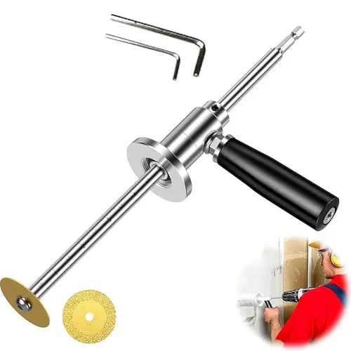 7 In Inside Pipe Cutter Full Kit - Adjustable Depth Gauge, Hex Shank, Hexagonal Wrench, 3 Cutting Blades, 2 Extra Blades, Wire Saw, Cutting Rope, Adjustable Cut, Protective Gloves for Plastic/ABS Pipes, Construction Use