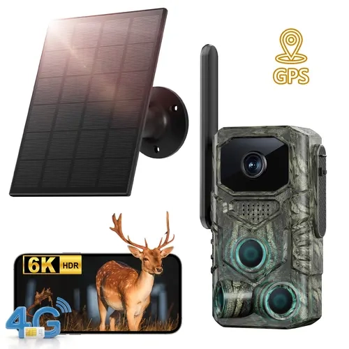 4G Remote Hunting Trail Camera with 4G SIM Card, GPS Animal Tracking, 1600P HD Night Vision, 0.1s Ultra-Fast Trigger, IP67 Waterproof Design, Game & Trail Monitoring, Outdoor Security for Whitetail Deer Hunters