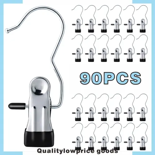 360-Degree Rotatable Heavy-Duty Hangers & Pegs (90PCS Bulk Pack) - Adjustable Stainless Steel Clips, Antislip Grip Coating, Space-Saving Organiser for Garage, Bathroom, Balcony, Dormroomgoals Jumpers Storage