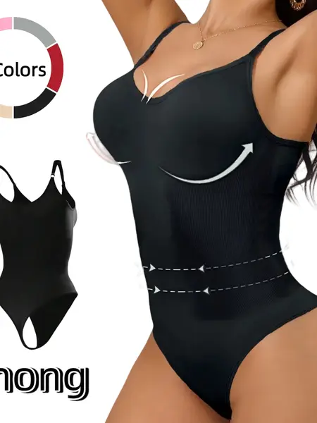 Seamless Covered Bust Jumpsuit Thong Bodysuit Fitted Women's Comfort Light Shape Basic , Breathable Hips , Solid Color Adjustable Straps Thong Shapewear Bodysuit Leotard , Underwear Fabric Womenswear black girl wear Soft Bras Clothes Dress body shapewear,