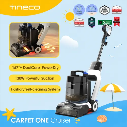Tineco CARPET One Cruiser Smart Deep Cleaning Machine, 3-Level SmoothPower Tech with SmoothPower Glides Easily, 130W Suction & 130W Water Lift, 167°F PowerDry, FlashDry Self-Cleaning, iLoop Smart Sensor, 2L, for Pet Upholstery