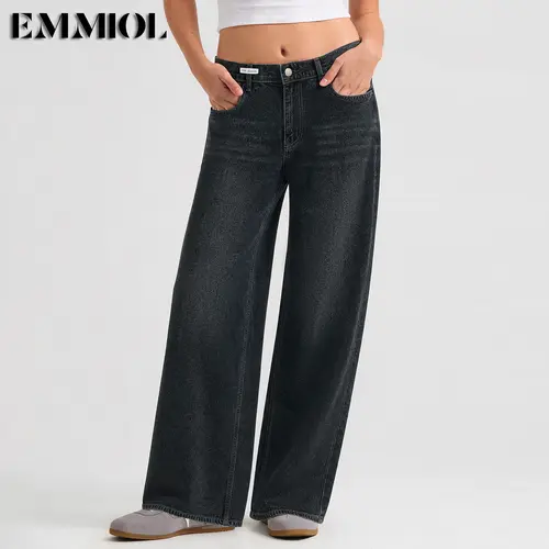 EMMIOL Wide Leg Baggy Jeans for Women – Y2K  Low Rise Denim jeans, Casual Streetwear 4 Pockets, Button Closure & Belt Loose Fit,baggy Fit Jean Summer Vibes SohoChic【Back to School】