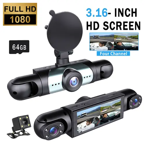 【Not wireless】BCUOZ-4 Channel  Car Dash Cam,Plug and Play ,1080P Car DVR with 64GB Memory Card,Car DVR Hd Screen Front Rear Left And Right dashcam