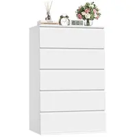 FOTOSOK Tall 5-Drawer Dresser, White Five-Drawer Dresser, Modern Dresser for Bedroom,  Dresser Chest of Drawers, White Storage, #Summervibes Cabinet with 5 Drawer, Modern Home Furniture, Drawer Chest Dresser
