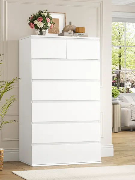 FOTOSOK 7 Drawer Dresser, White Dresser, Dresser for Bedroom, Tall Dresser Chest of Drawers, White Storage Cabinet with 7 Drawers, Modern Home Furniture, Drawer Chest Dresser, #Summervibes