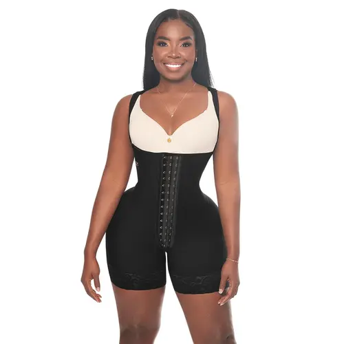 BBL Elegant Open Bust Mid Thigh Bodysuit, w/ Wide Straps, 3 Level Hook Compression, Multi Hip & Waist Size with Perineal Zipper (LUXBBL-013/LUXBBL-213)