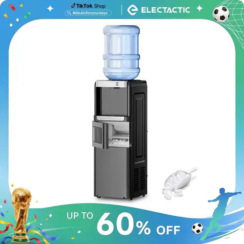 Electactic 3-in-1 Hot and Cold Water Cooler Dispenser with Built-in Ice Maker, for 3 to 5 Gallon Bottle Water Dispenser，with Child Safety Lock，Black