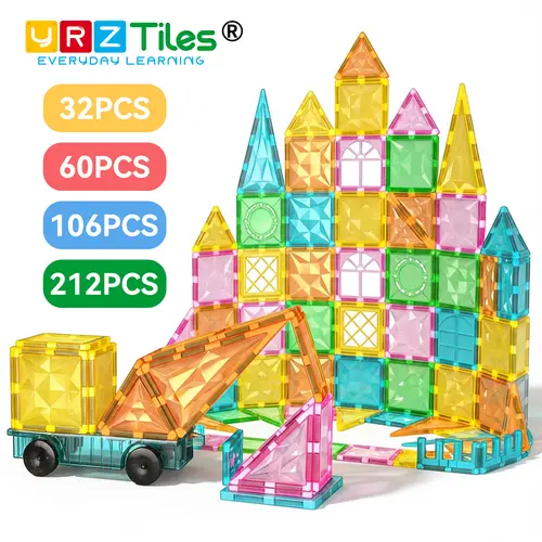 【Early Education STEM Toy】Magnetic Tiles,Preschool Magnet Building Cubes,Learning Construction Stacking Blocks,Cognitive & Math Development Toy for Toddlers,Kids Educational Playset,Children's Day Gift for 3 4 5 6 Year Old