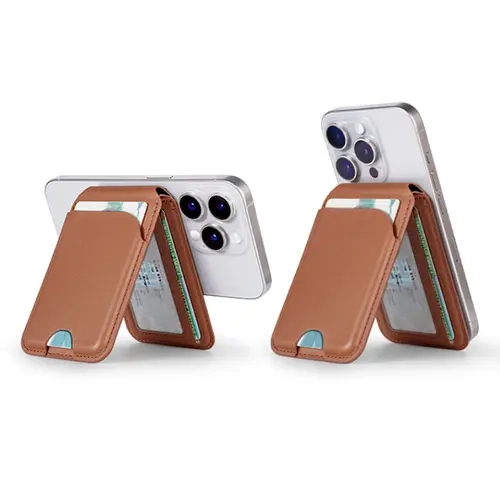 Leather Folding Magnetic Wallet Mobile Phone Mount - Durable Holder, Detachable Adjustable Accessory with Strong Magnet for iPhone 16/15/14/13 Series, Smartphone Holders