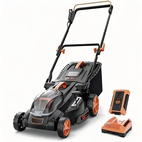 【toolupgrade】DOVAMAN 40V Lithium Ion Cordless Lawn Mower, 16'' Cutting Width Yard Care Tool with Brushless Motor for Durability, 6-Position Height Adjust, 4.0Ah Battery & Charger, 13.2-Gal Grass Bag, 3-Level Adjustable Handle, Batteries Packed Separately