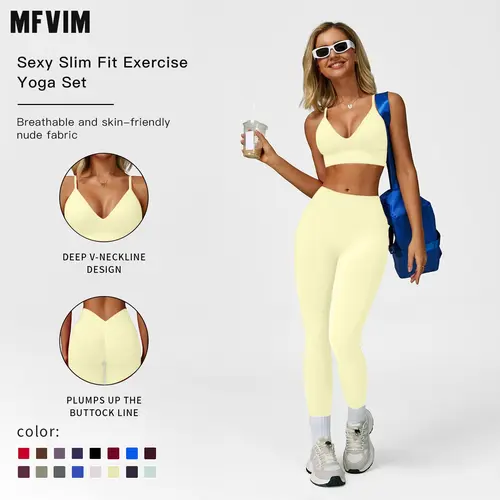 MFVIM Women's 2-Piece Seamless Christmas Sports Set - Exposed Back Vest Sports Bra, High-Waist Cycling Yoga Pants, Skinny Sportswear, Cute Workout Outfits, Activewear Running, Christmas Gifts