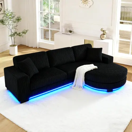 【Sub 3 packages】Niccae Modern Floor Sofa with 2 Pillows, Convertible Teddy Fabric Foam Filled Sleeper Sofa, Corduroy Tufted Upholstered Lounger, L-Shaped Modular Sectional with Ottoman, Left & Right Placement, Home Office Living Room Bedroom Apartment