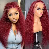 【30inch only $126】ROZILO 99j 13x6 Deep Wave Lace Front Wigs Human Hair 30 inch HD Transparent Lace Front Wigs Human Hair for Women Pre Plucked Wet And Wavy Red Colored Deep Curly Lace Frontal Wig SummerVibes