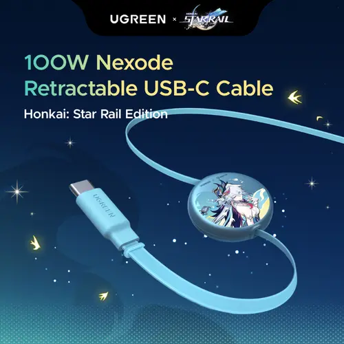 UGREEN Nexode Cordless Retractable USB Type-C Mobile Charging Cable (Honkai: Star Rail Edition), 100W, Glacier Blue, 3.3FT for iPhone 17/16, MacBook Pro/Air, Galaxy S26/S25, tiktokshopfalldealsforyou