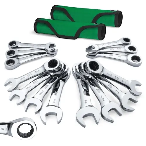 #toolupgrade SK Stubby Ratcheting Wrench Set, Combination Wrench Set, 72-Tooth, CR-V Steel, with Rolling Pouch