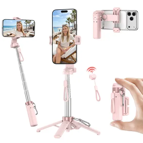 2026 4-in-1 Multifunctional Selfie Stick - 360° Rotatable Phone Holder, Compact Stylish Design, Wireless Bluetooth Control, Travel Gadgets, Vlogging Equipment, 15.75in Extendable, Portable Camera Accessories, Universal Cellphone Accessories Compatible