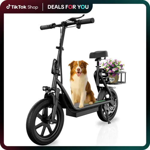 【AOPO】Adult Electric Scooter (with Seat), 500W Motor, Top Speed 22 mph, 14-inch Tires, 48V/10.4Ah, Approx. 27 Miles Range, Pet-Friendly Design, Foldable Portable Scooter.LCD display kick Scooter  ev Scooter