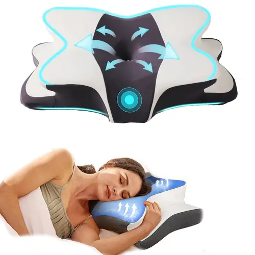 Sleep guru-recommended neck pillow, Ergonomic neck care, side sleeper pillow, contoured ergonomic pillow for back and stomach sleepers, two height options, zoned contour design