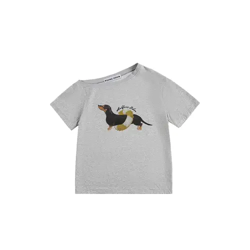 Aelfric Eden Women's Cute Oversized Dachshund Off-The-Shoulder Cotton Short-Sleeve Graphic Tee - Chic Retro Preppy Top for Casual Parties, Party