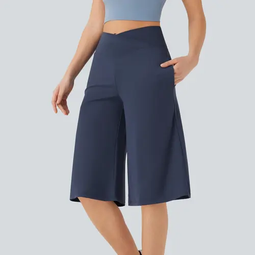 Halara Softlyzero Airy Crossover High-Waisted Wide-Leg InstantCool Yoga Pedal Pusher Pants with Pockets
