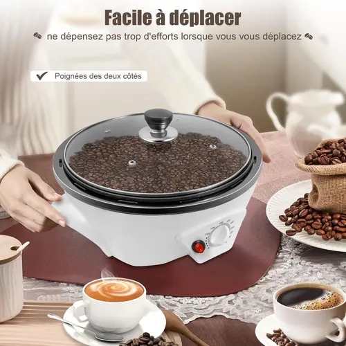 Home Coffee Bean Roasting Machine - 800W Power, 500g Capacity, 32-464°F Adjustable Temp, 12.6in Dia, 5.95lbs Heat-Safe PP & Glass Roaster, Compact & Easy to Clean, Beginner-Friendly for Coffee Lovers & DIY Enthusiasts to Custom Roast Nuts/Seeds/Popcorn
