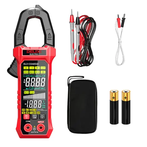 DELIXI Clamp Meter Multimeter 6000 Count Auto Amp Clamp Meter, True-RMS Voltmeter Voltage Tester, Auto Ranging AC/DC Voltage & AC Current, Non-Contact Voltage Testing, Temperature Continuity Resistance Diode Measurement with Storage Bag