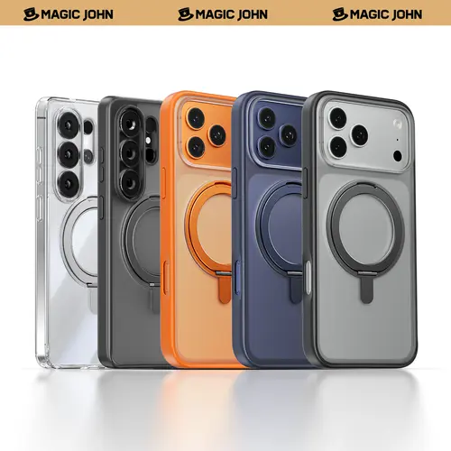 Magic John 360° Rotation Invisible Magnetic Stand Phone Case - Durable, Shockproof Wireless Charging-Compatible Cover with Screen Protection for iPhone, Samsung Mobile Accessories