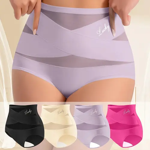 Lucky Brand Women's High-Waist High-Cut Seamless Mesh Panties (Pack of 3) - Comfortable Fabric Shapewear Briefs, Slimming Lingerie for Women, Lightweight, Breathable, Smooth, Fitted Basic Everyday Underwear