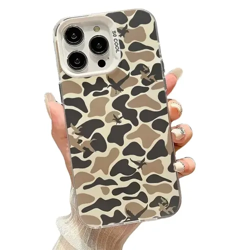 Camo Pattern Shockproof Phone Case Matte Protective Cover for iPhone 12-16 Series Pro Max Plus - Drop-Safe Retro Design with Frosted Hard PC Back & Flexible TPU Bumper, Anti-Fingerprint