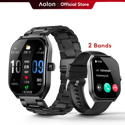 Aolon Silicone Business Smart Watch - 2.01" HD Curved Touchscreen Sports Tracking Device, Bluetooth Calling, AI Voice Assistant, IP68 Waterproof, 100+ Gym Modes, Charging, Music Player, Health Tracker, Android & iOS Compatible, Father's Day Gift