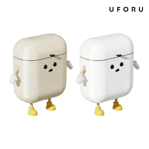 UFORU 3.2-Gallon Waterproof Trash Bin - ABS Plastic Cute Cartoon Flip Lid Wall/Door/Sink Mount Garbage Can with Odor Control, Compact Floor-Saving Home Supply for Kitchen Cleaning Organization