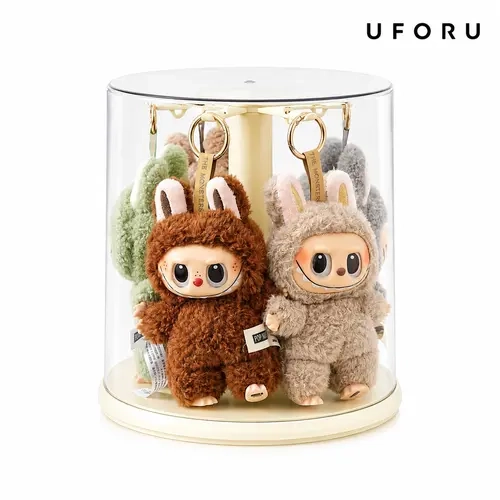 UFORU Stackable Clear Doll Display Box, Dustproof Plastic Figure Storage Case with Stand Base, Transparent Collectible Display Holder for Small Plush Dolls and Vinyl Toys