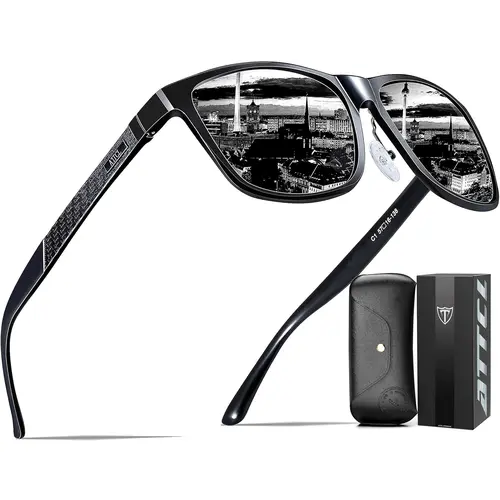 ATTCL Men's Polarized Sunglasses - Aluminum-Mg Frame, Modern Trendy Rectangular Full Rim, TAC UV400 Lenses, Lightweight Crossover Styling, Durable Eyewear for Driving, Everyday Luxury, Aesthetic, Eye-Friendly, Eyewear Fashion Accessories, Modern Trendy Su