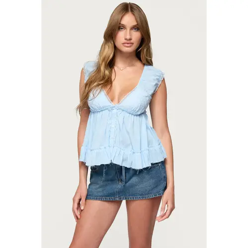 Gizelle Cotton V Neck Babydoll Top